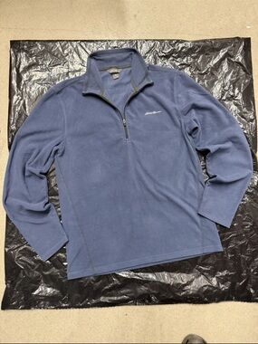 Eddie Bauer Men's Blue Quarter-Zip Fleece Pullover